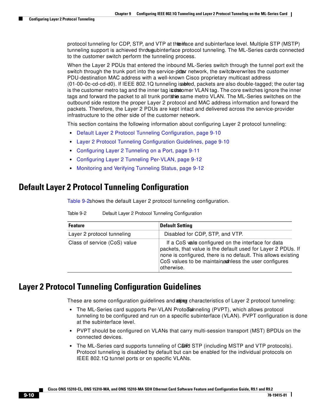 Cisco Systems ONS 15310-CL, Cisco ONS 15310-MA manual Default Layer 2 Protocol Tunneling Configuration 