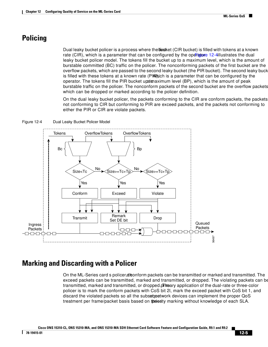 Cisco Systems ONS 15310-CL, Cisco ONS 15310-MA manual Policing, Marking and Discarding with a Policer, 12-5 