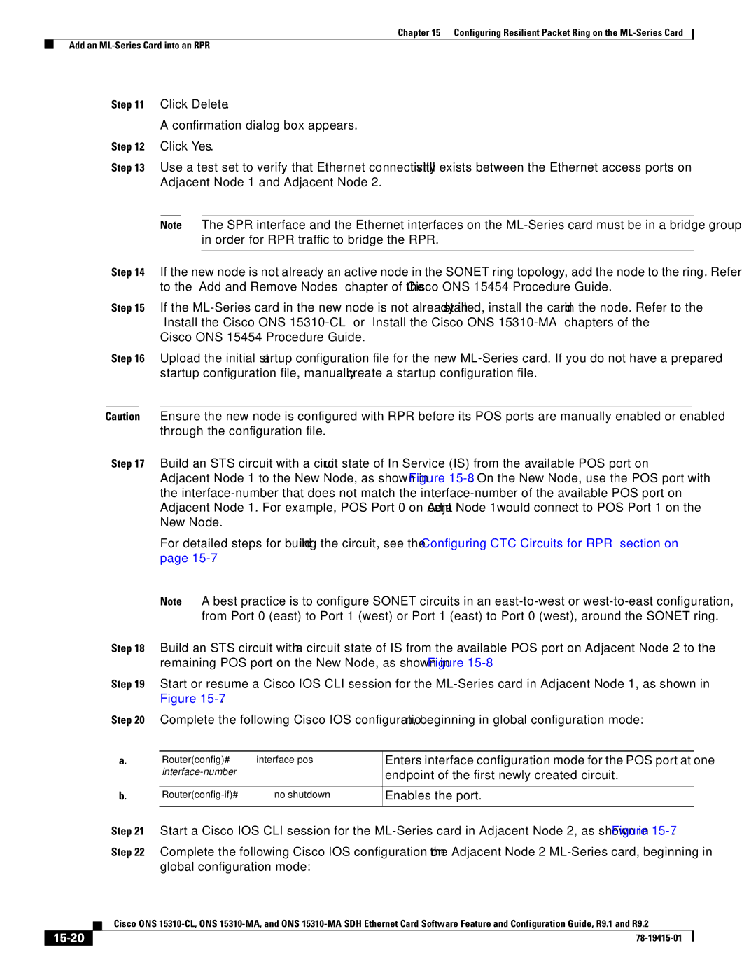 Cisco Systems ONS 15310-CL, Cisco ONS 15310-MA manual Cisco ONS 15454 Procedure Guide, 15-20 