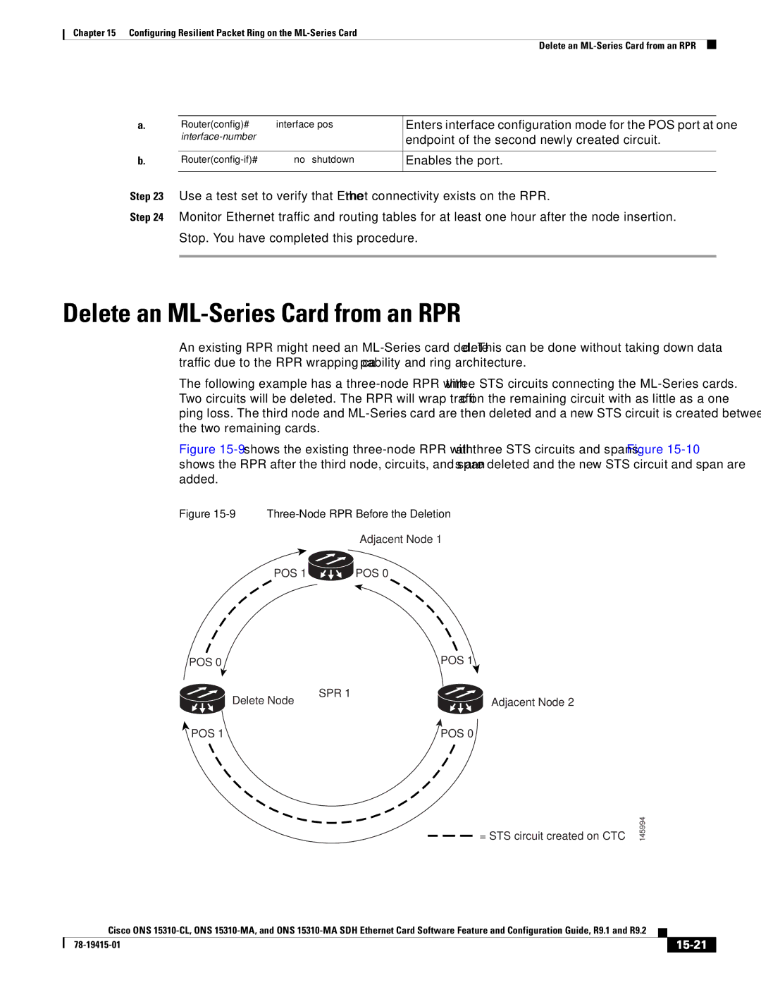 Cisco Systems ONS 15310-MA manual Delete an ML-Series Card from an RPR, Endpoint of the second newly created circuit, 15-21 