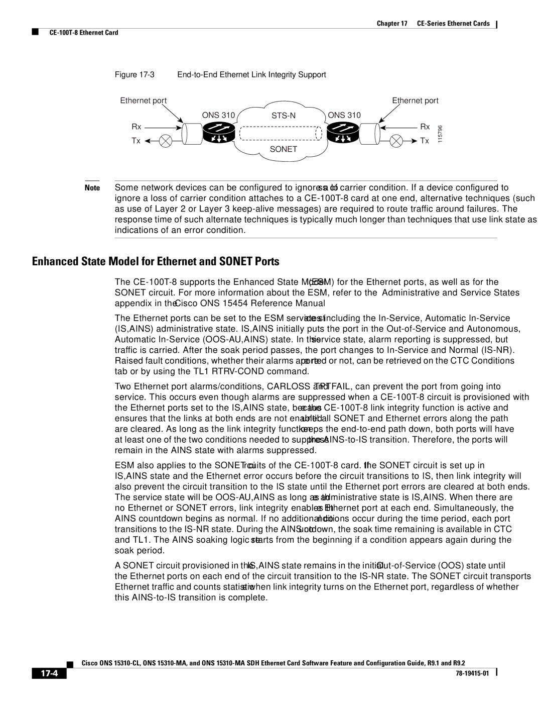 Cisco Systems ONS 15310-CL, Cisco ONS 15310-MA manual Enhanced State Model for Ethernet and Sonet Ports, 17-4 