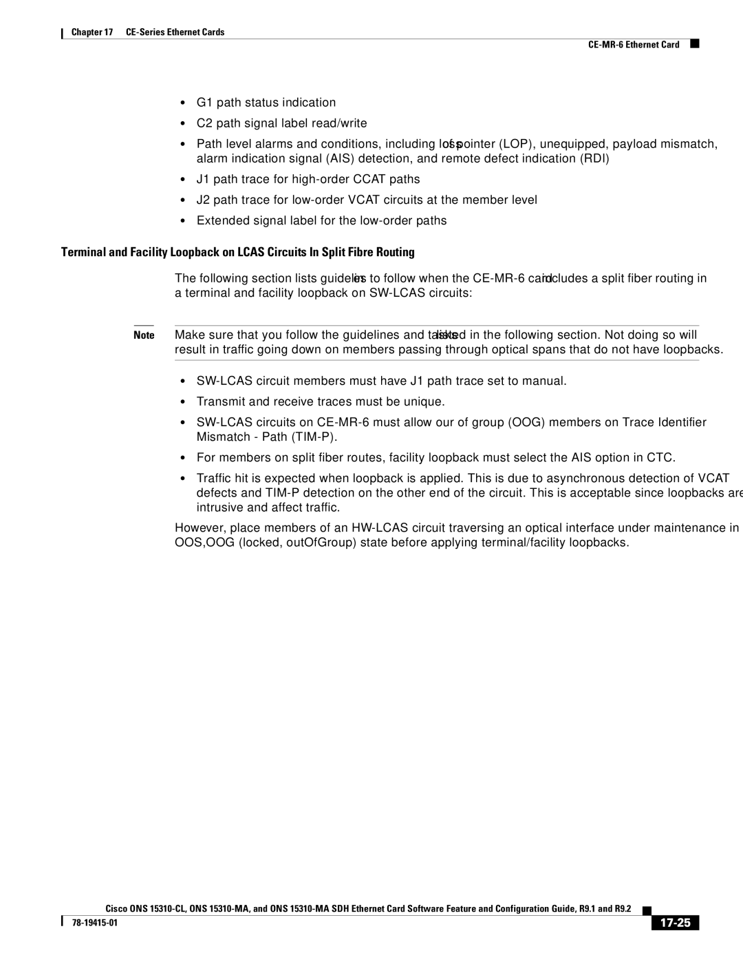 Cisco Systems ONS 15310-CL, Cisco ONS 15310-MA manual 17-25 