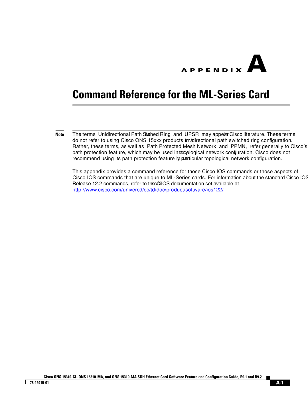 Cisco Systems Cisco ONS 15310-MA, ONS 15310-CL manual Command Reference for the ML-Series Card 