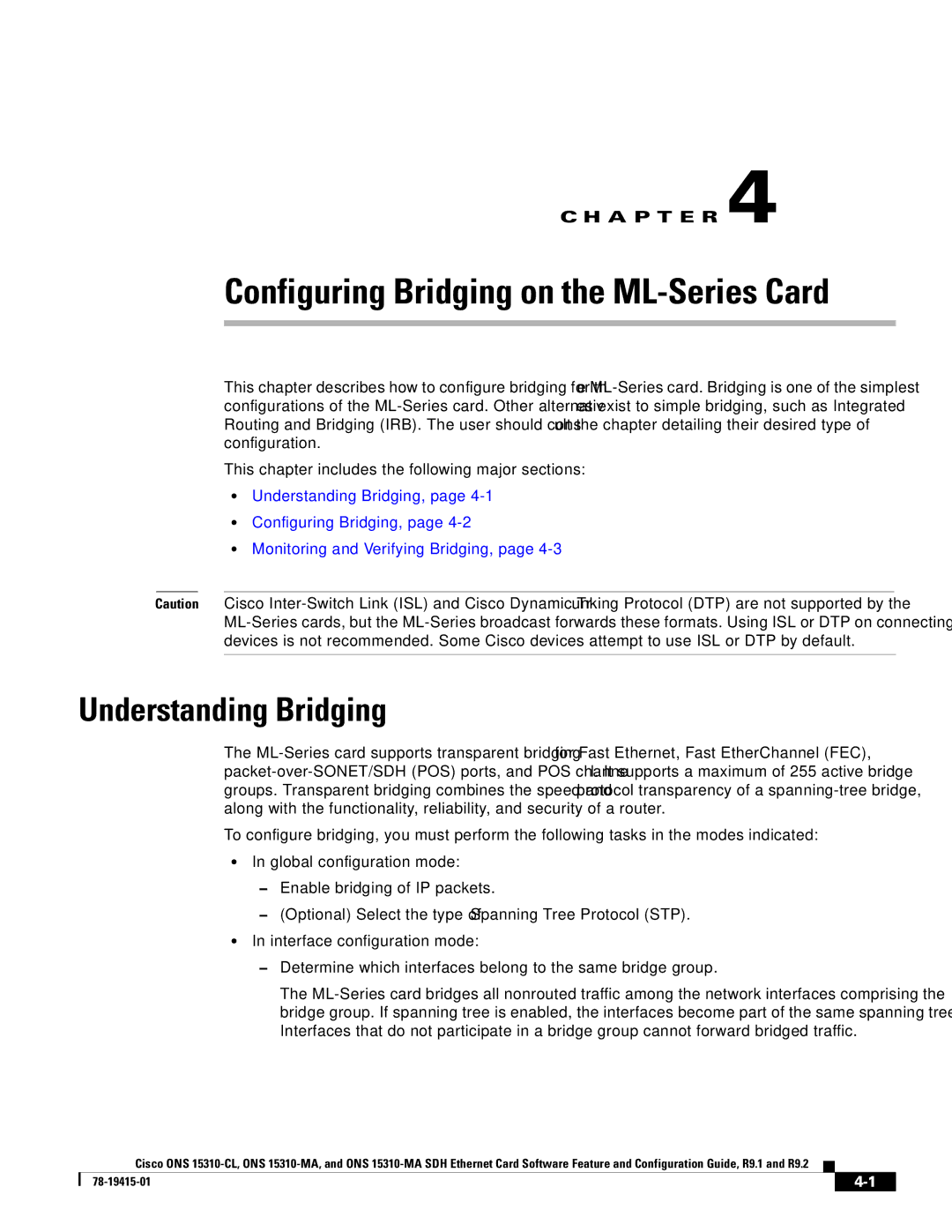 Cisco Systems ONS 15310-CL, ONS 15310-MA manual Configuring Bridging on the ML-Series Card, Understanding Bridging 