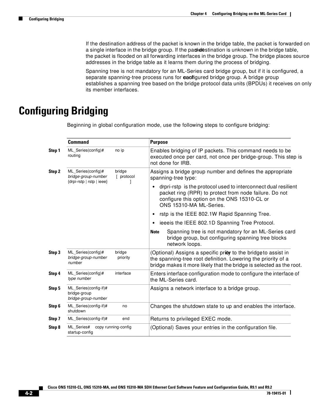 Cisco Systems ONS 15310-CL, Cisco ONS 15310-MA manual Configuring Bridging 