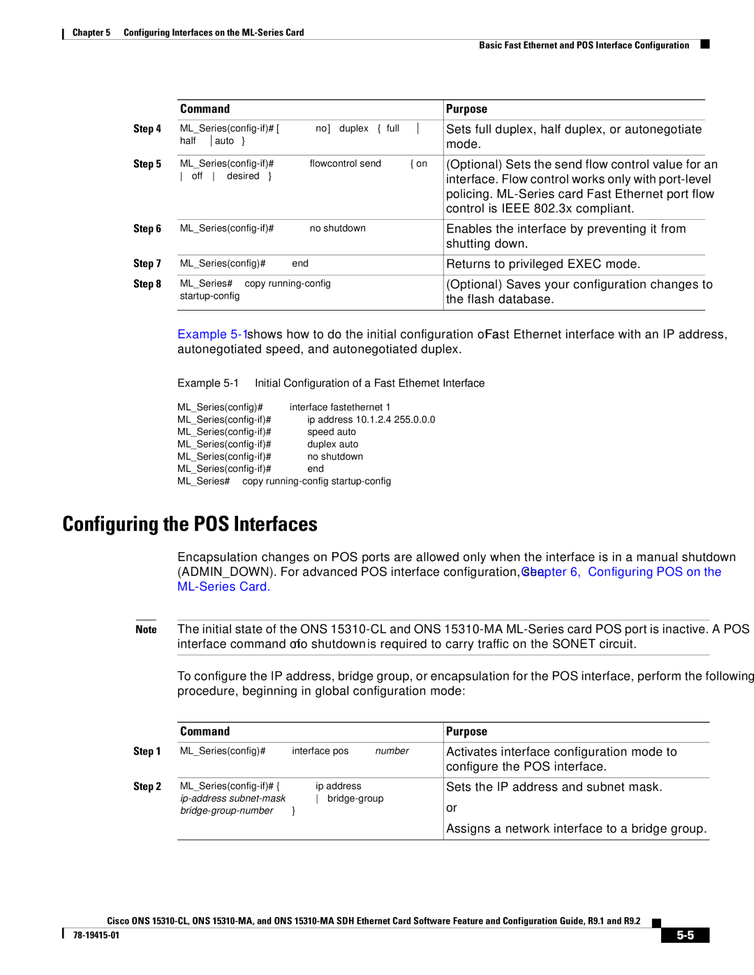 Cisco Systems ONS 15310-CL, Cisco ONS 15310-MA manual Configuring the POS Interfaces 