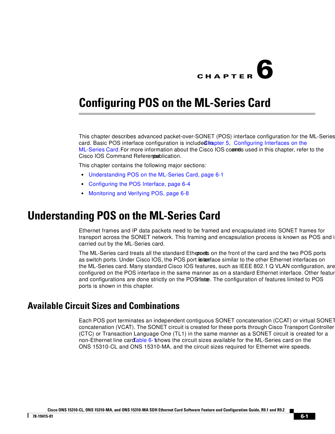 Cisco Systems Cisco ONS 15310-MA manual Configuring POS on the ML-Series Card, Understanding POS on the ML-Series Card 