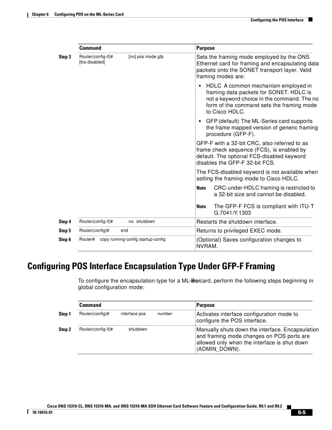 Cisco Systems ONS 15310-CL Sets the framing mode employed by the ONS, Ethernet card for framing and encapsulating data 