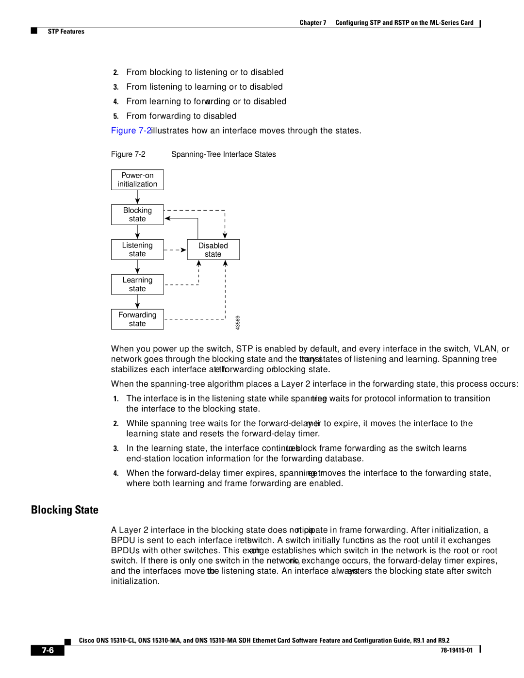 Cisco Systems Cisco ONS 15310-MA, ONS 15310-CL manual Blocking State, Spanning-Tree Interface States 