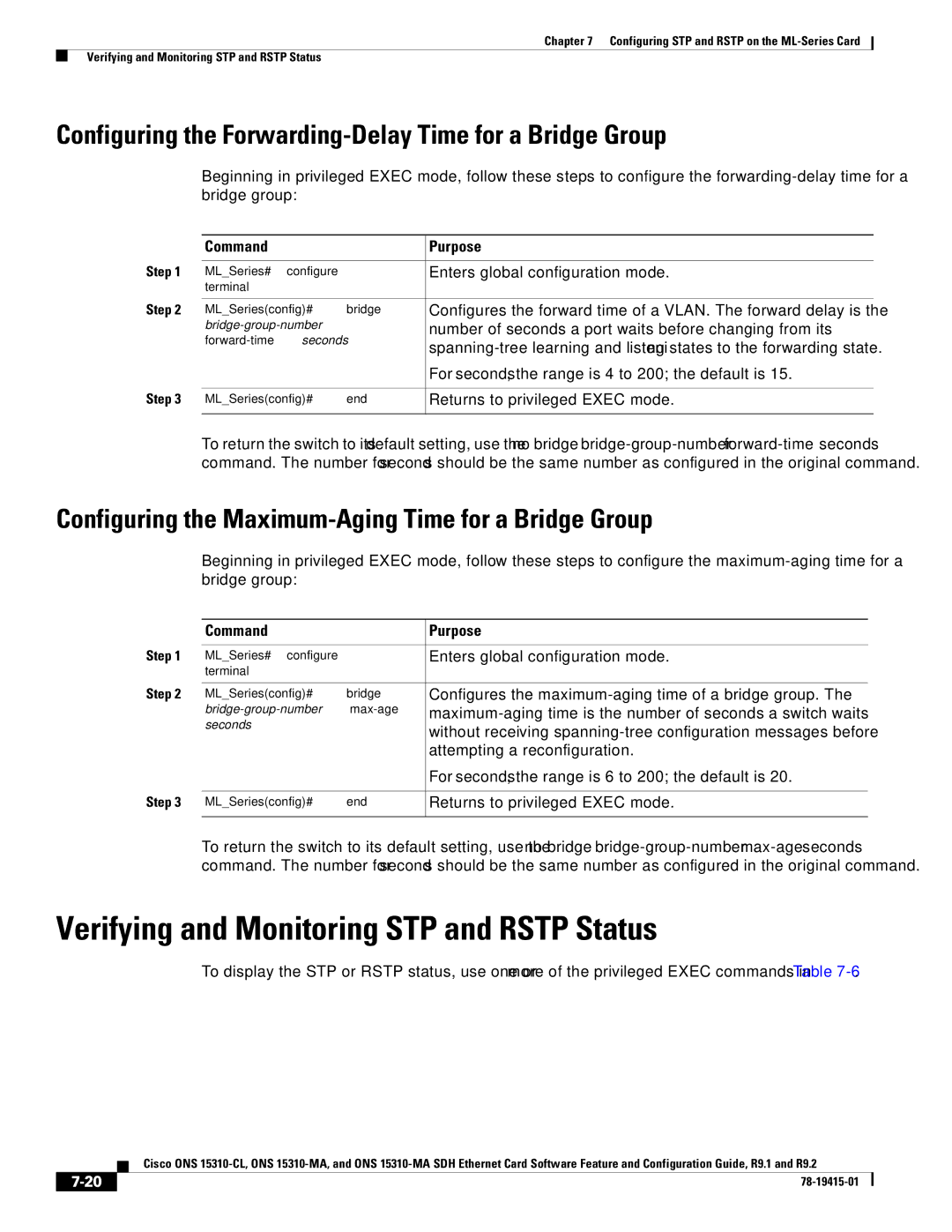 Cisco Systems ONS 15310-CL, Cisco ONS 15310-MA manual Verifying and Monitoring STP and Rstp Status 