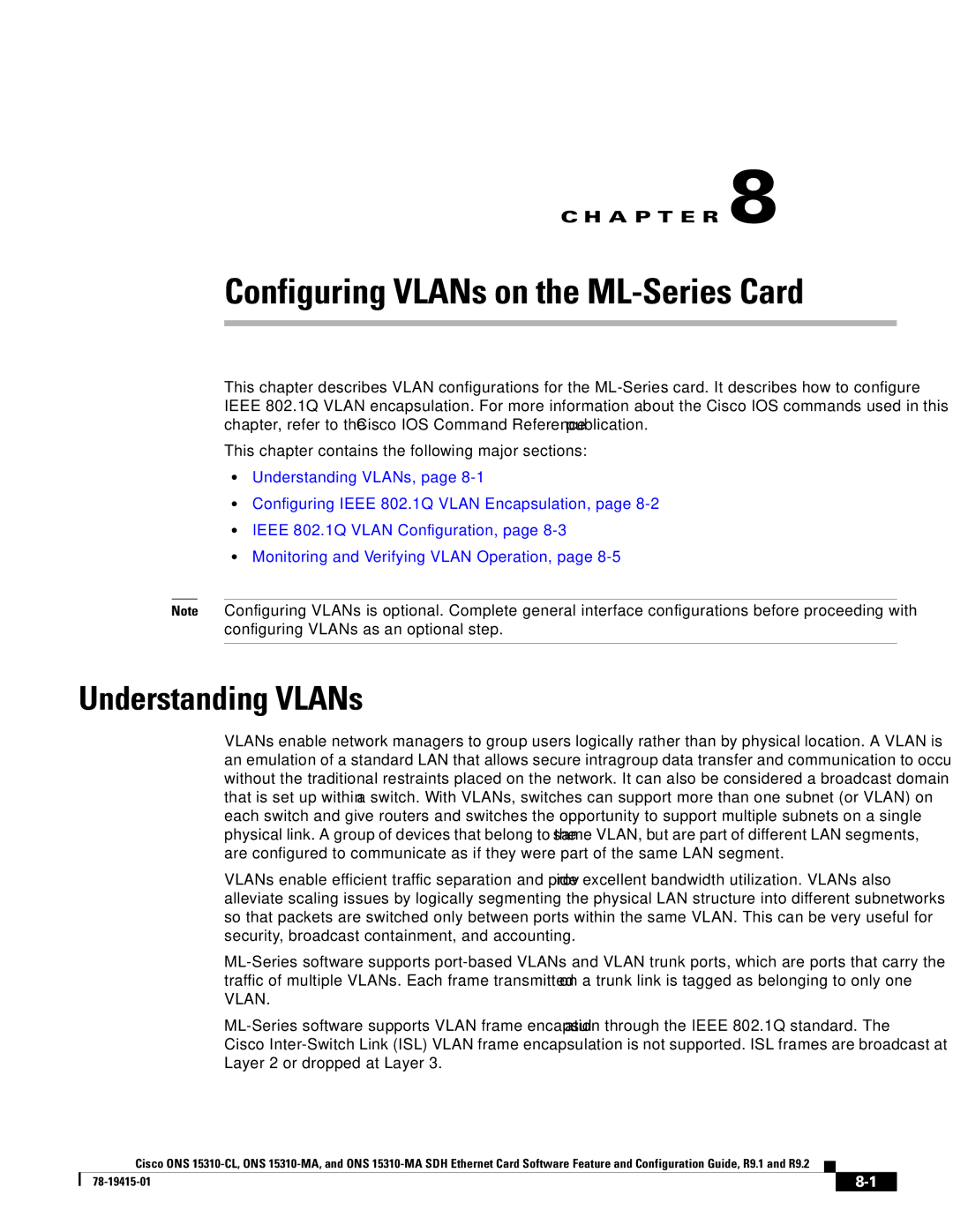 Cisco Systems ONS 15310-CL, Cisco ONS 15310-MA manual Configuring VLANs on the ML-Series Card, Understanding VLANs 