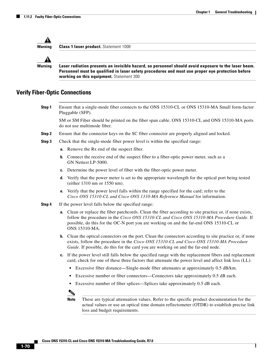 Cisco Systems ONS 15310-CL, ONS 15310-MA manual Verify Fiber-Optic Connections 