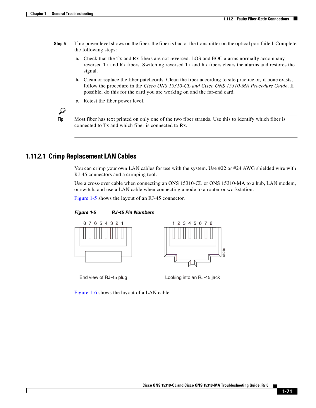 Cisco Systems ONS 15310-MA, ONS 15310-CL manual Crimp Replacement LAN Cables, End view of RJ-45 plug 