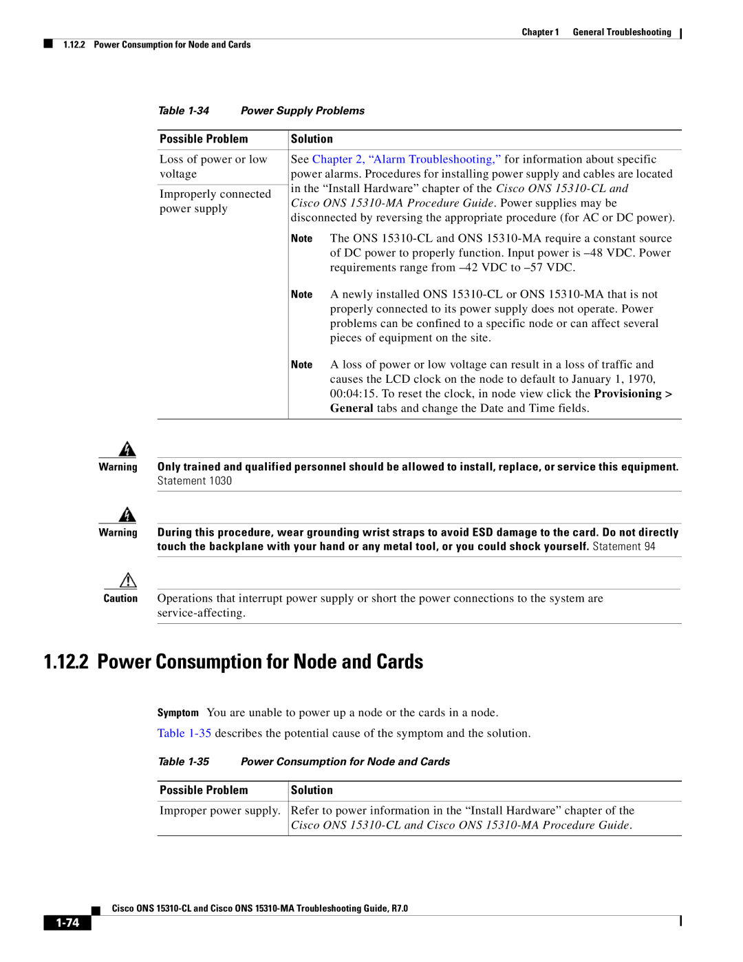 Cisco Systems ONS 15310-CL, ONS 15310-MA manual Power Consumption for Node and Cards 