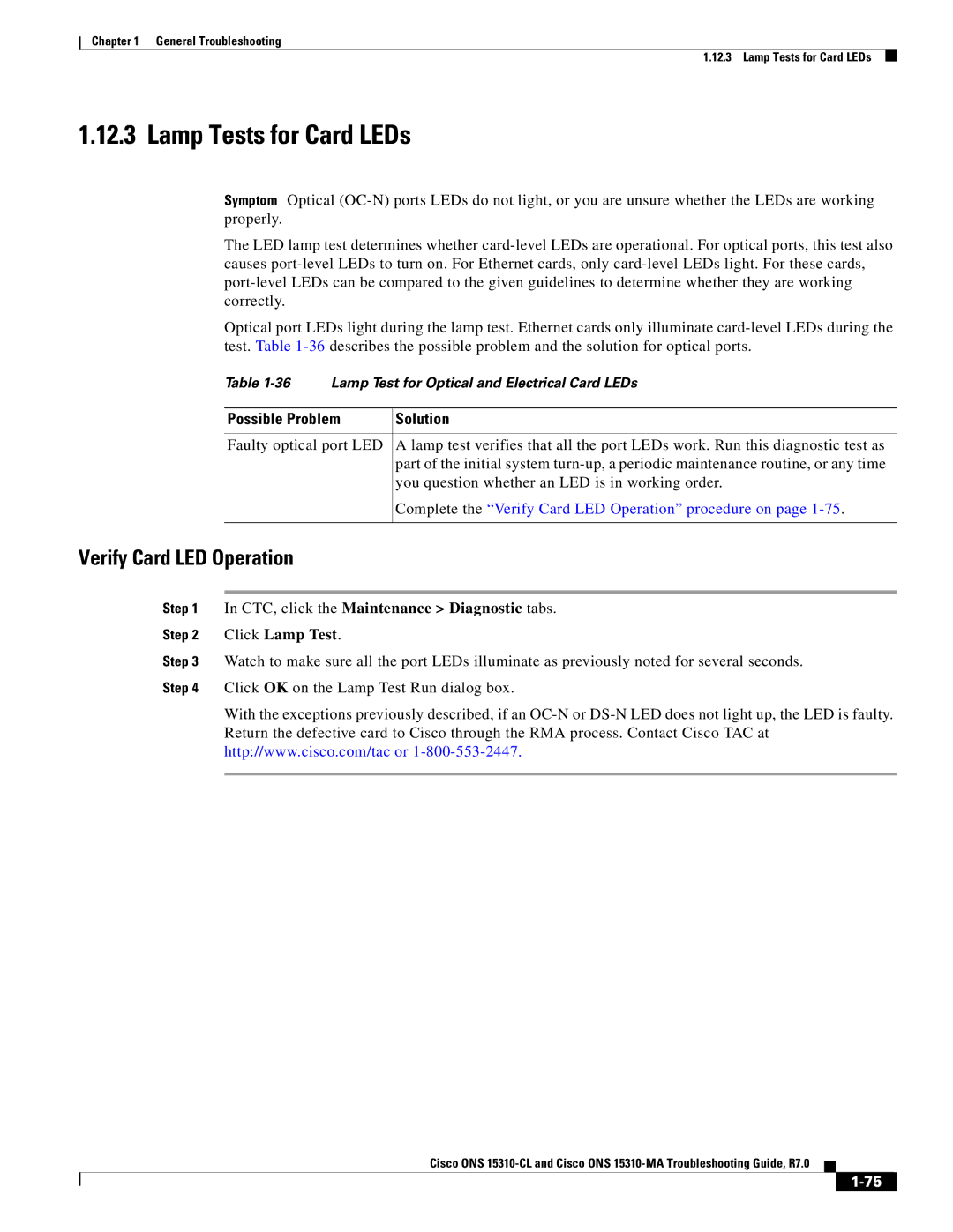 Cisco Systems ONS 15310-MA, ONS 15310-CL manual Lamp Tests for Card LEDs, Verify Card LED Operation 