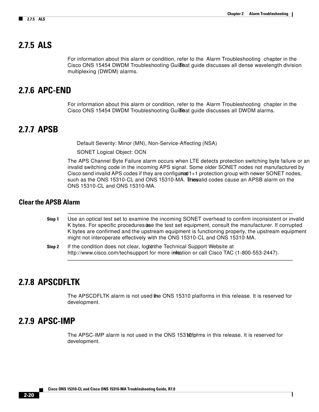 Cisco Systems ONS 15310-CL, ONS 15310-MA manual 5 ALS, Apc-End, Apsb, Apscdfltk, Apsc-Imp 