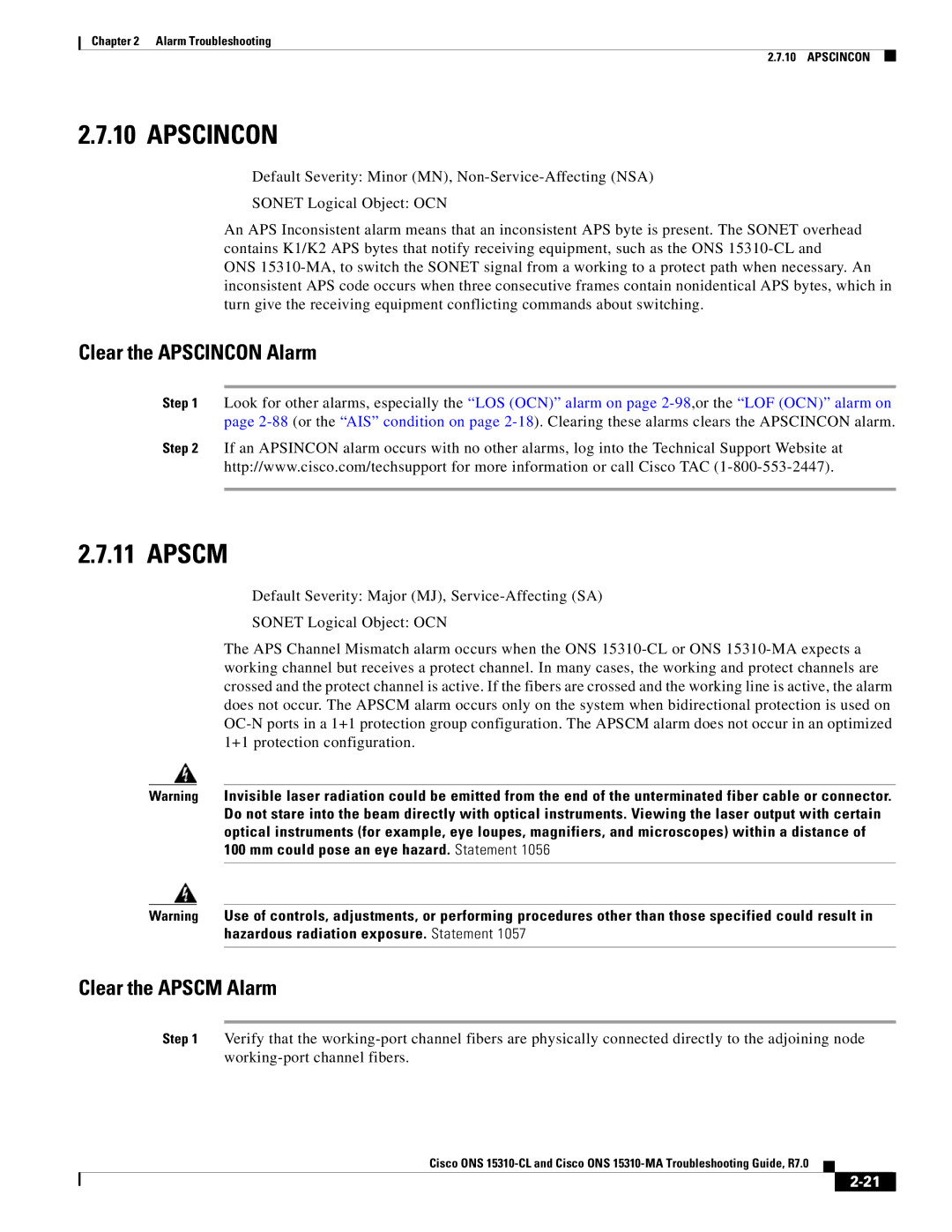 Cisco Systems ONS 15310-MA, ONS 15310-CL manual Clear the Apscincon Alarm, Clear the Apscm Alarm 