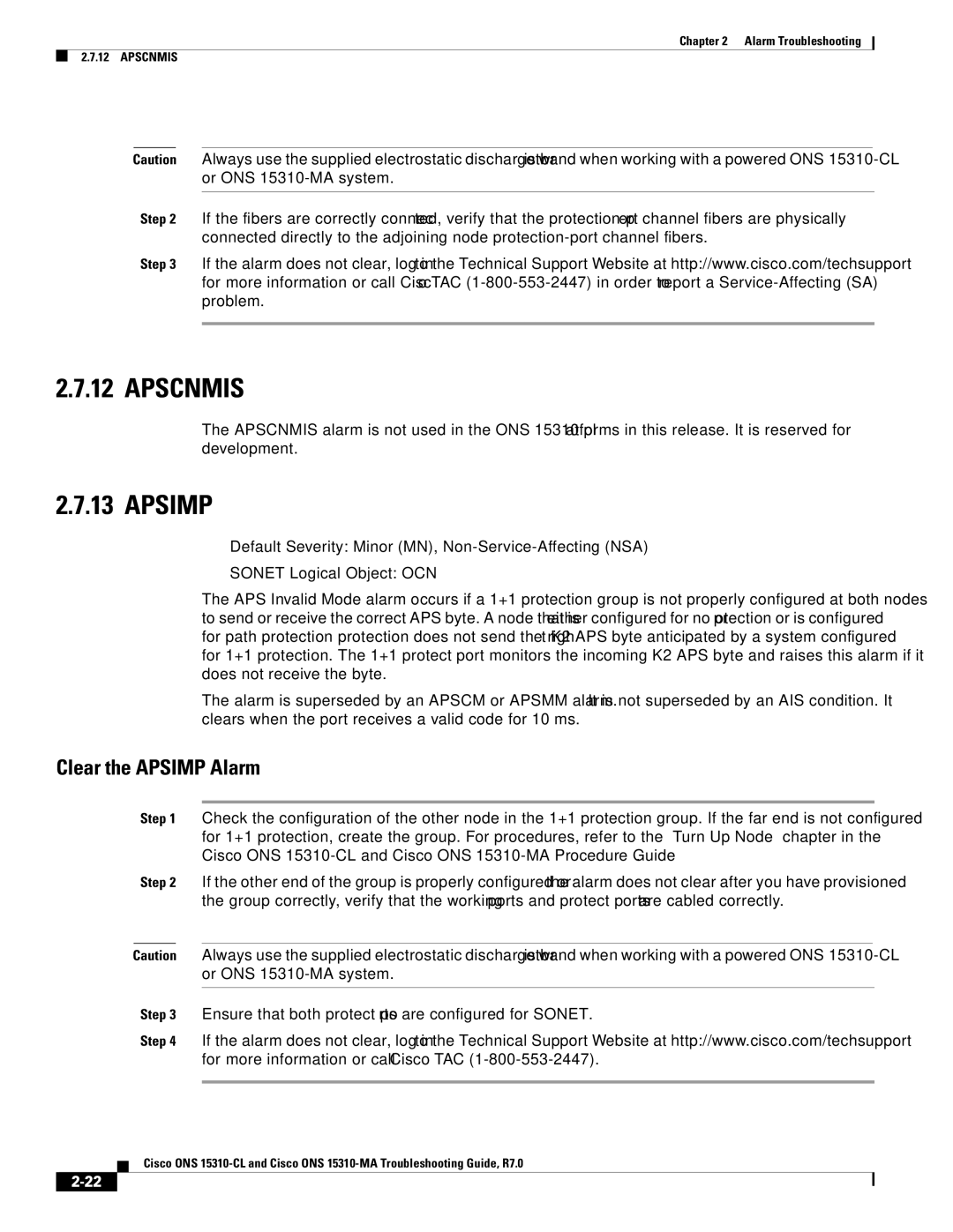 Cisco Systems ONS 15310-CL, ONS 15310-MA manual Apscnmis, Clear the Apsimp Alarm 