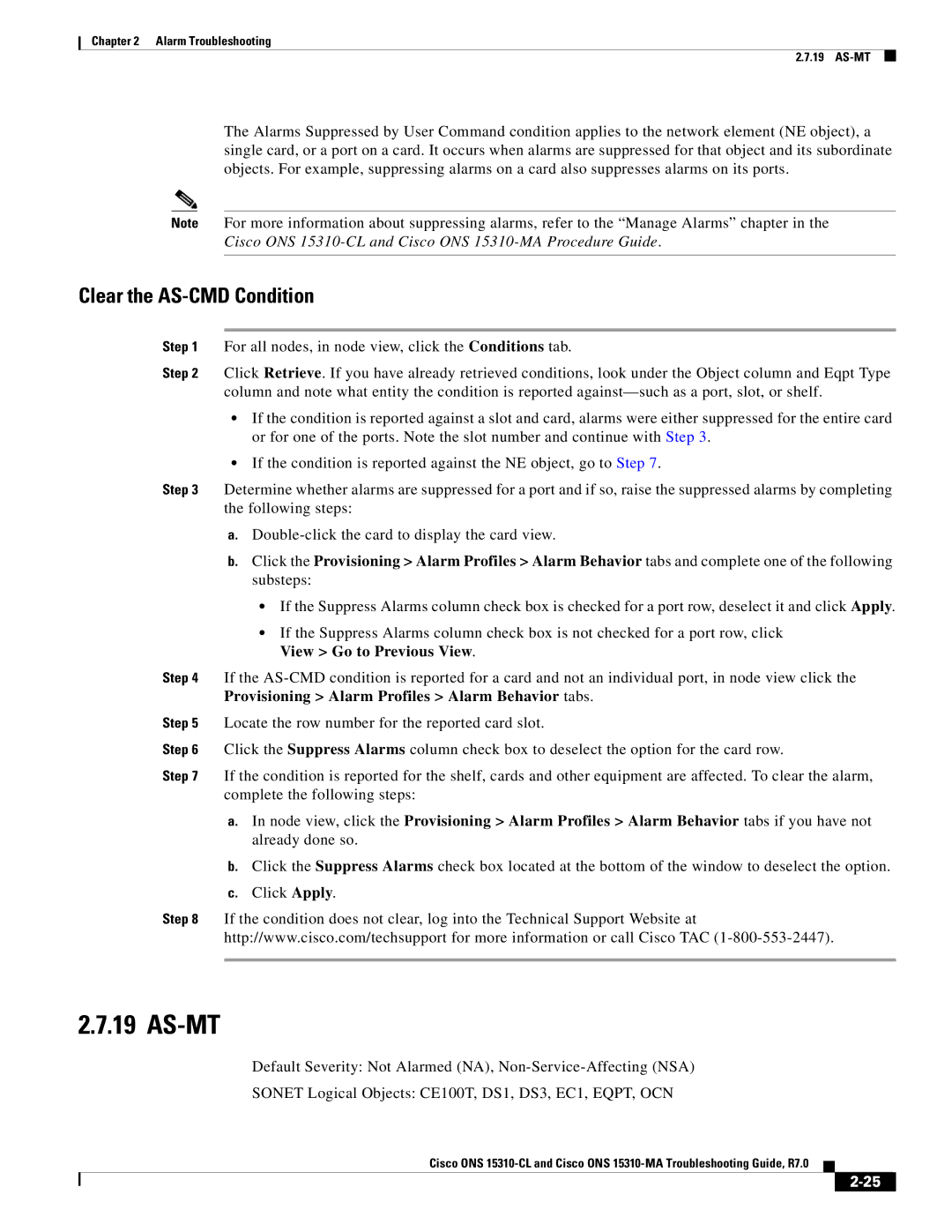 Cisco Systems ONS 15310-MA, ONS 15310-CL manual As-Mt, Clear the AS-CMD Condition 