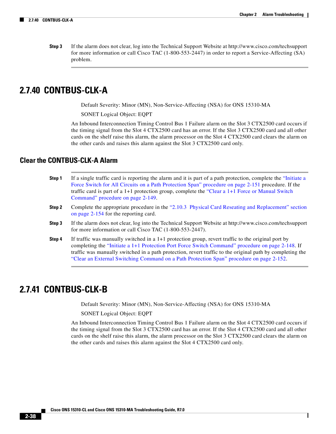 Cisco Systems ONS 15310-CL, ONS 15310-MA manual Contbus-Clk-A, Contbus-Clk-B, Clear the CONTBUS-CLK-A Alarm 