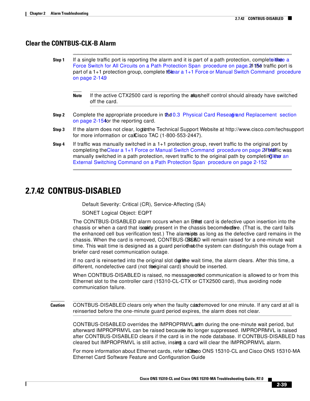 Cisco Systems ONS 15310-MA, ONS 15310-CL manual Contbus-Disabled, Clear the CONTBUS-CLK-B Alarm 