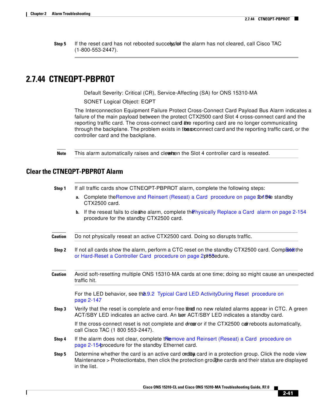 Cisco Systems ONS 15310-MA, ONS 15310-CL manual Ctneqpt-Pbprot, Clear the CTNEQPT-PBPROT Alarm 