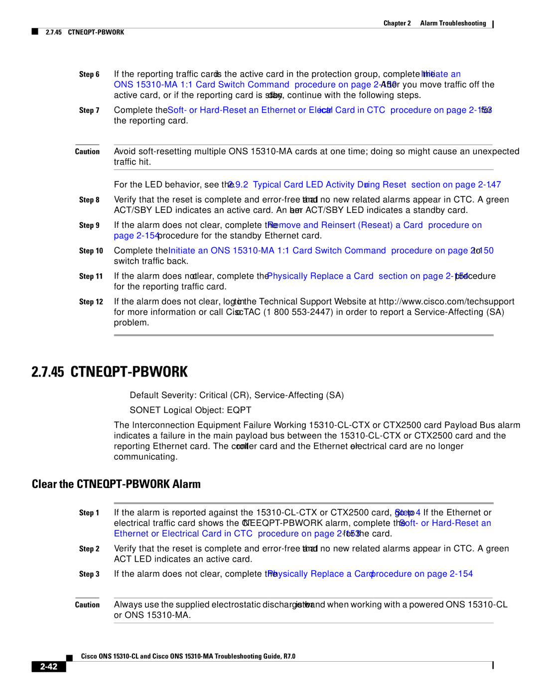 Cisco Systems ONS 15310-CL, ONS 15310-MA manual Ctneqpt-Pbwork, Clear the CTNEQPT-PBWORK Alarm 