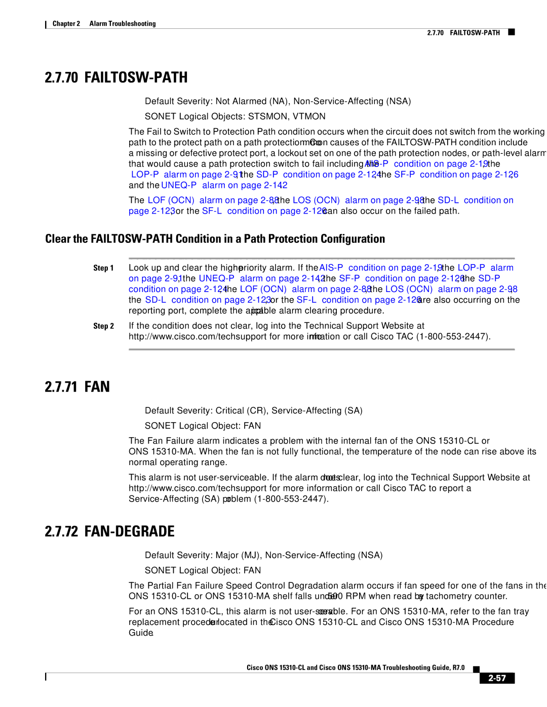 Cisco Systems ONS 15310-MA, ONS 15310-CL manual Failtosw-Path, 71 FAN, Fan-Degrade 