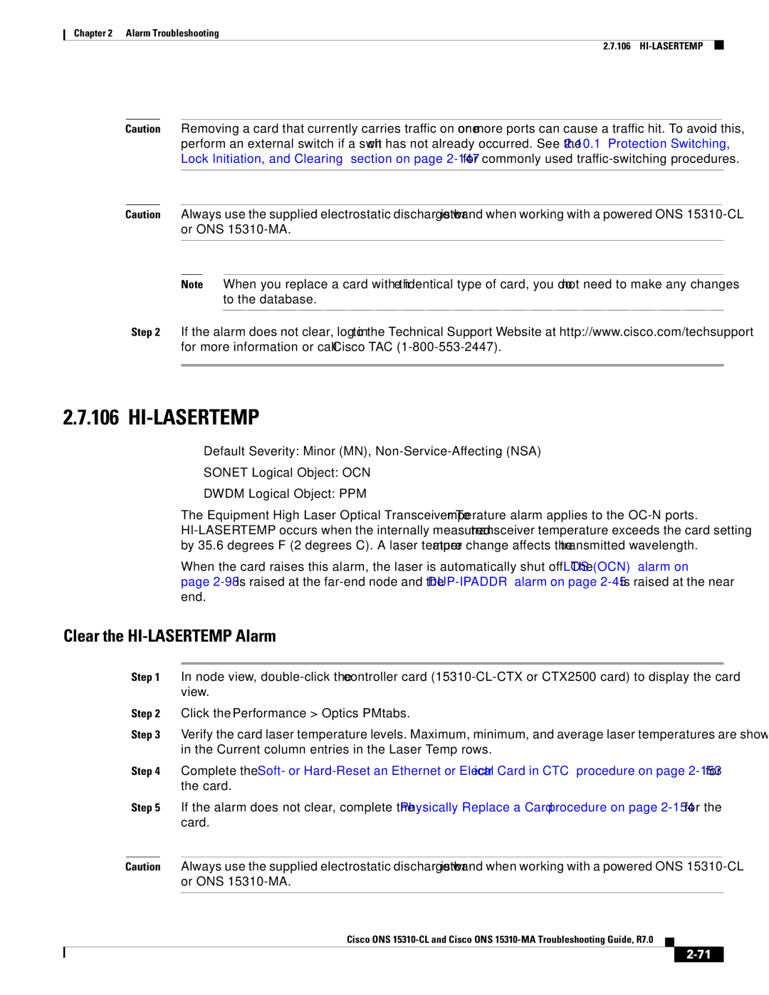 Cisco Systems ONS 15310-MA, ONS 15310-CL Hi-Lasertemp, Clear the HI-LASERTEMP Alarm, Click the Performance Optics PM tabs 