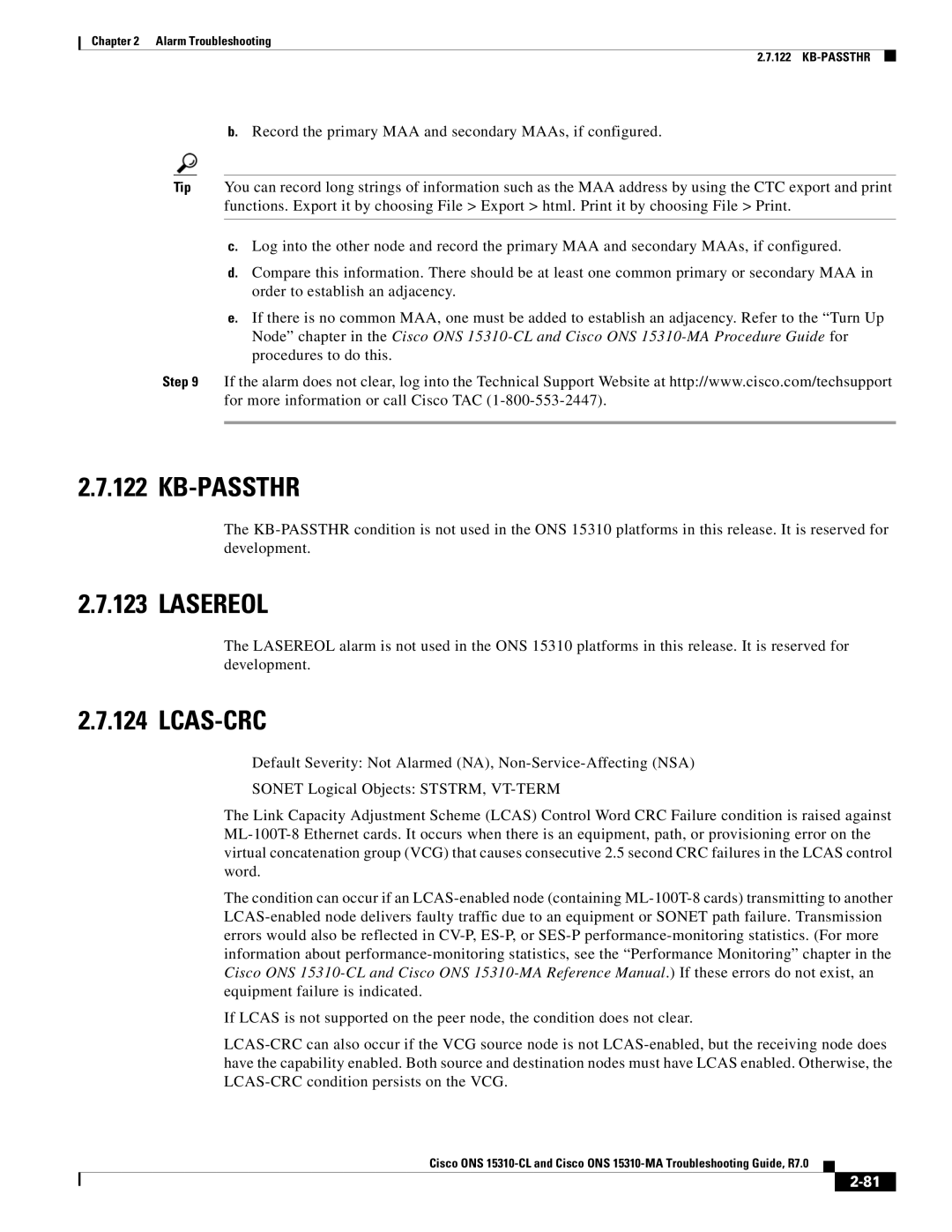 Cisco Systems ONS 15310-MA, ONS 15310-CL manual Kb-Passthr, Lasereol, Lcas-Crc 