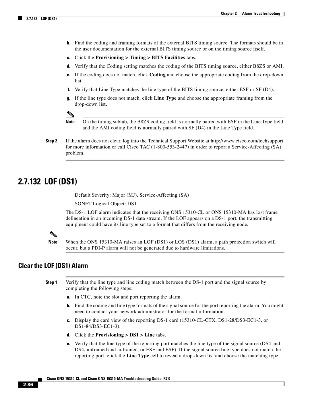 Cisco Systems ONS 15310-CL, ONS 15310-MA Clear the LOF DS1 Alarm, Click the Provisioning Timing Bits Facilities tabs 