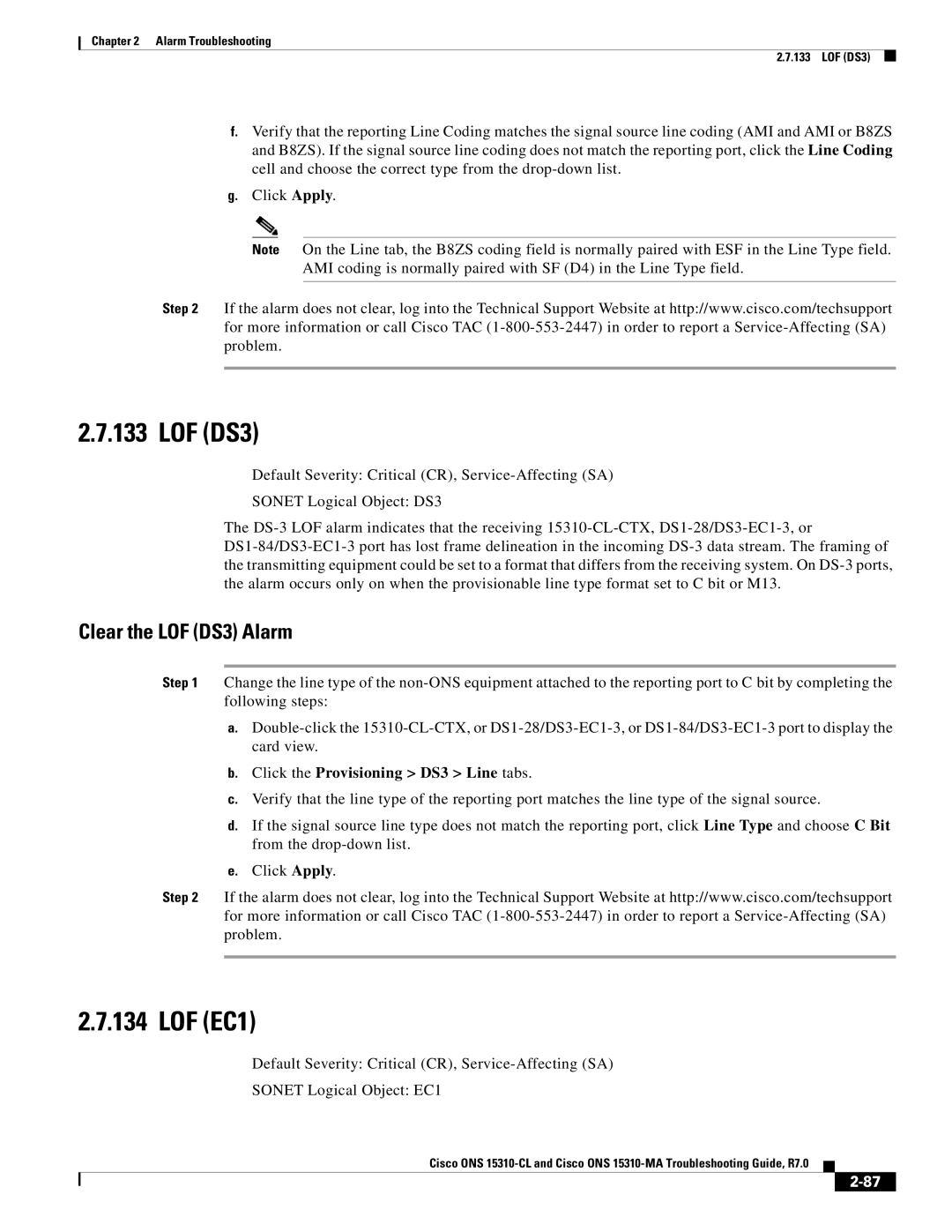 Cisco Systems ONS 15310-MA, ONS 15310-CL manual LOF EC1, Clear the LOF DS3 Alarm 