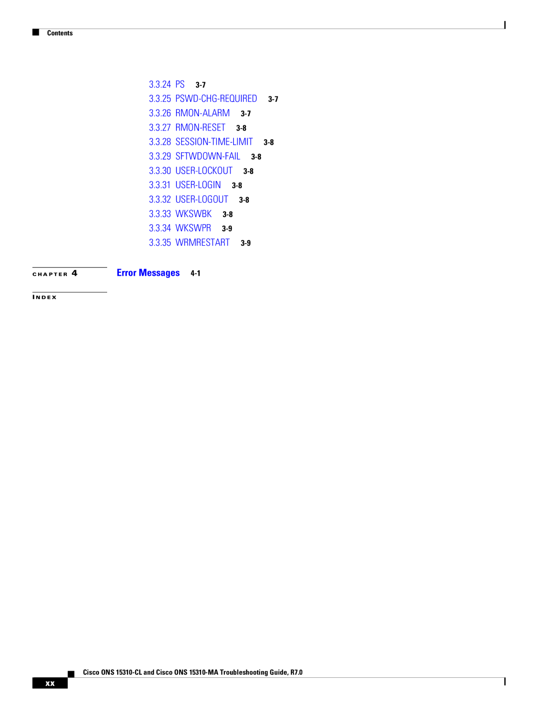 Cisco Systems ONS 15310-CL, ONS 15310-MA manual Error Messages 