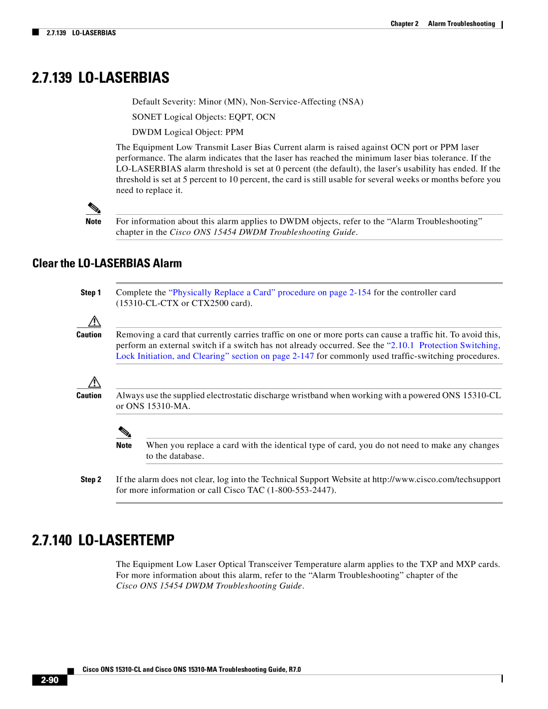 Cisco Systems ONS 15310-CL, ONS 15310-MA manual Lo-Laserbias, Lo-Lasertemp, Clear the LO-LASERBIAS Alarm 