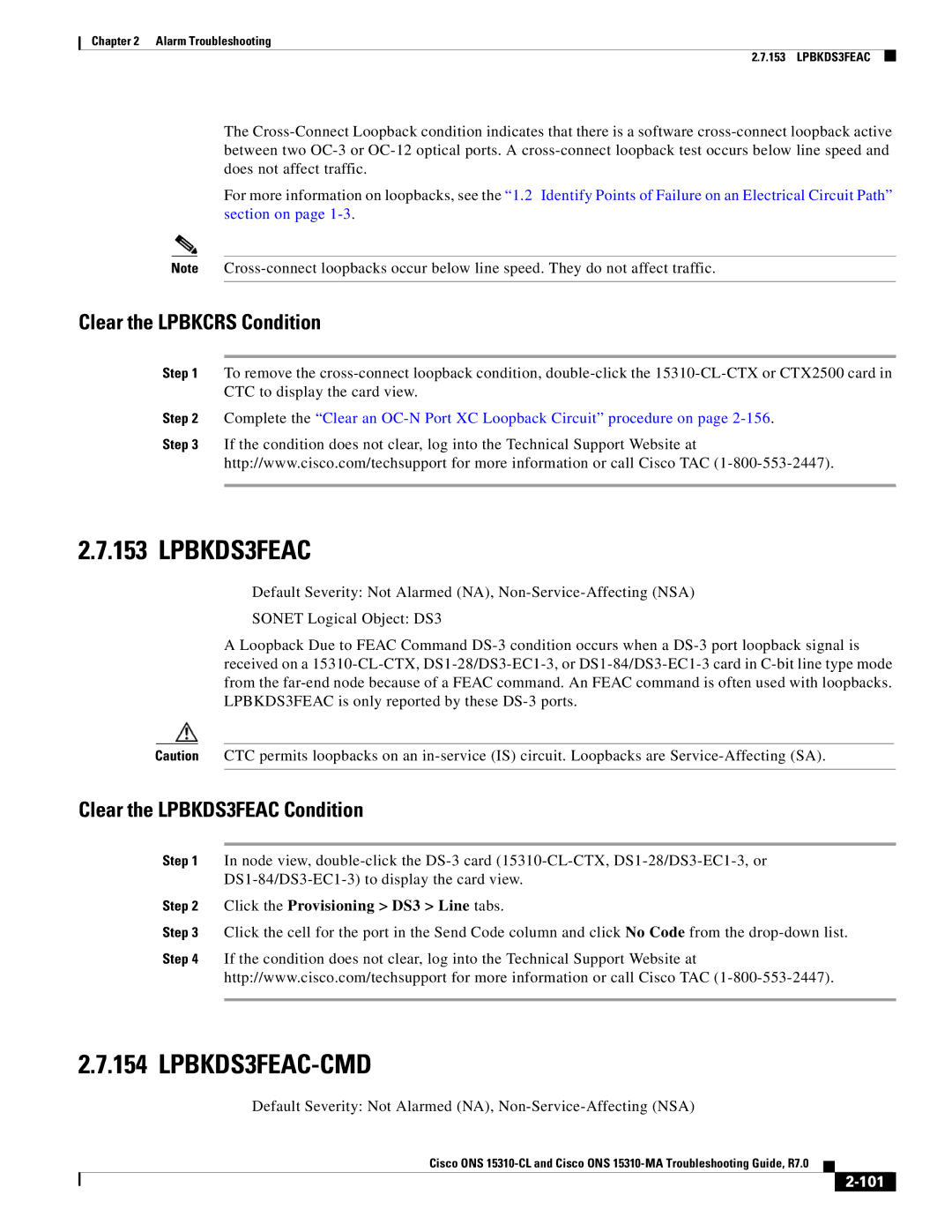 Cisco Systems ONS 15310-MA manual LPBKDS3FEAC-CMD, Clear the Lpbkcrs Condition, Clear the LPBKDS3FEAC Condition, 101 