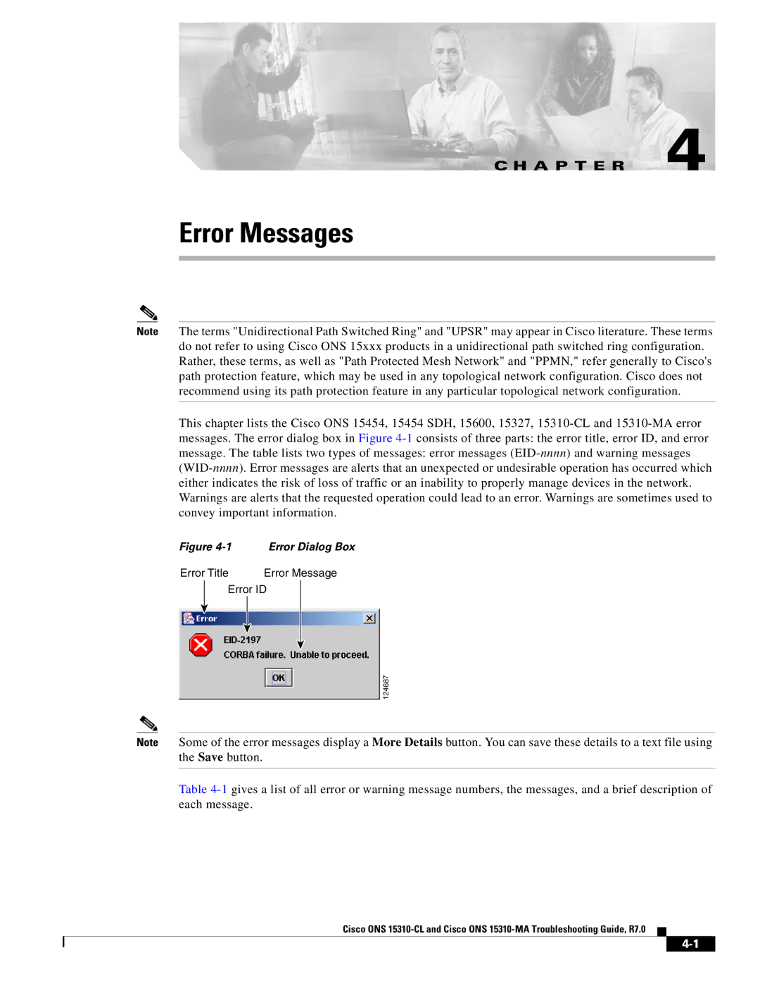 Cisco Systems ONS 15310-MA, ONS 15310-CL manual Error Messages 