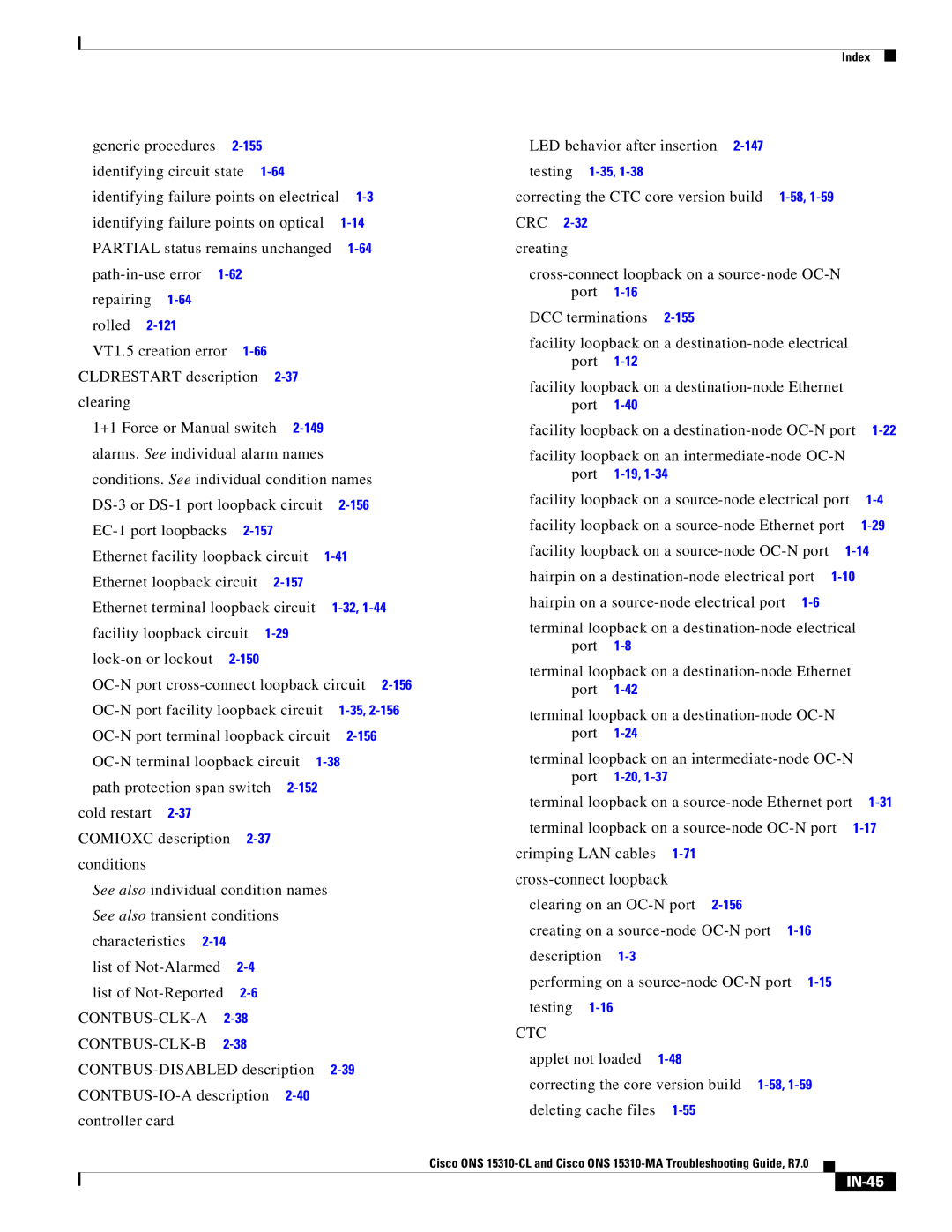 Cisco Systems ONS 15310-MA, ONS 15310-CL manual Contbus-Clk-A, IN-45 