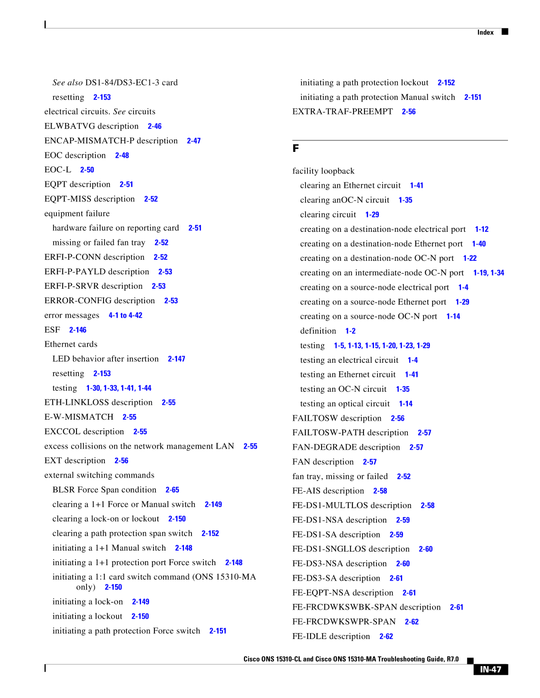 Cisco Systems ONS 15310-MA, ONS 15310-CL manual Eoc-L, IN-47 