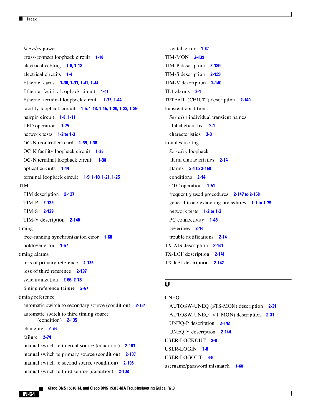 Cisco Systems ONS 15310-CL, ONS 15310-MA manual Tim, IN-54 