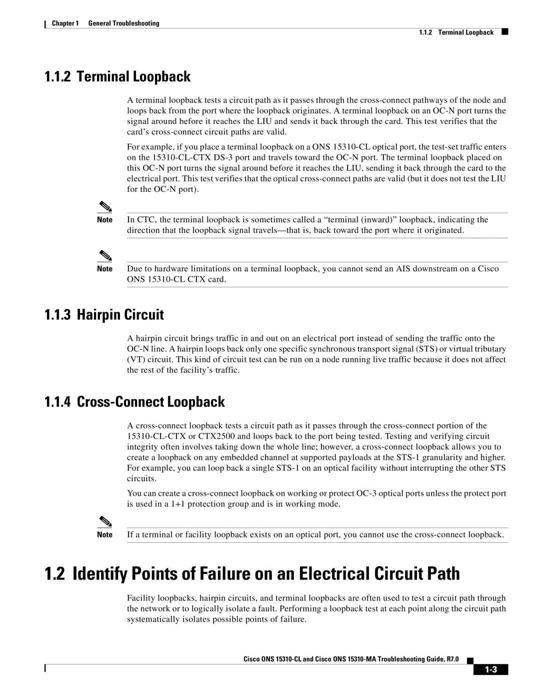 Cisco Systems ONS 15310-MA, ONS 15310-CL manual Terminal Loopback, Hairpin Circuit, Cross-Connect Loopback 