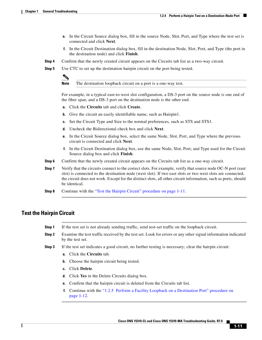 Cisco Systems ONS 15310-MA, ONS 15310-CL manual Continue with the Test the Hairpin Circuit procedure on 