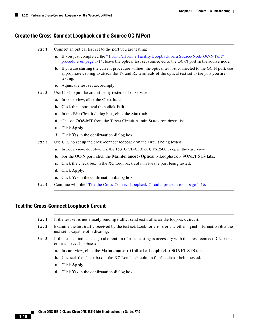 Cisco Systems ONS 15310-CL, ONS 15310-MA manual Create the Cross-Connect Loopback on the Source OC-N Port 