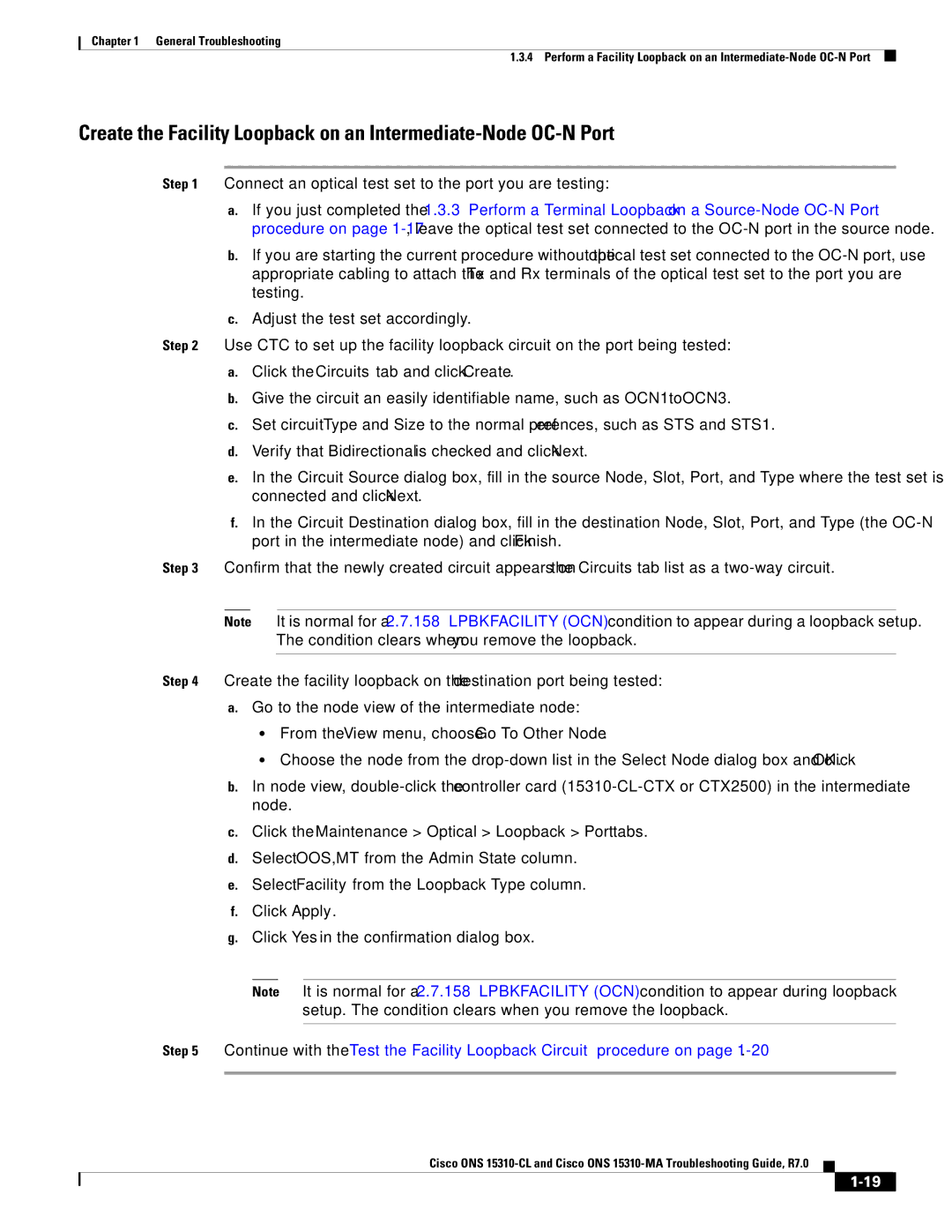 Cisco Systems ONS 15310-MA, ONS 15310-CL manual Click the Maintenance Optical Loopback Port tabs 