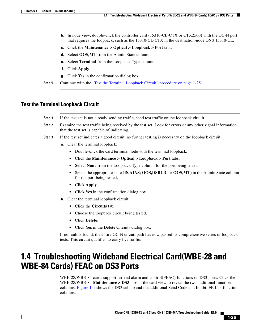 Cisco Systems ONS 15310-MA, ONS 15310-CL manual Test the Terminal Loopback Circuit 