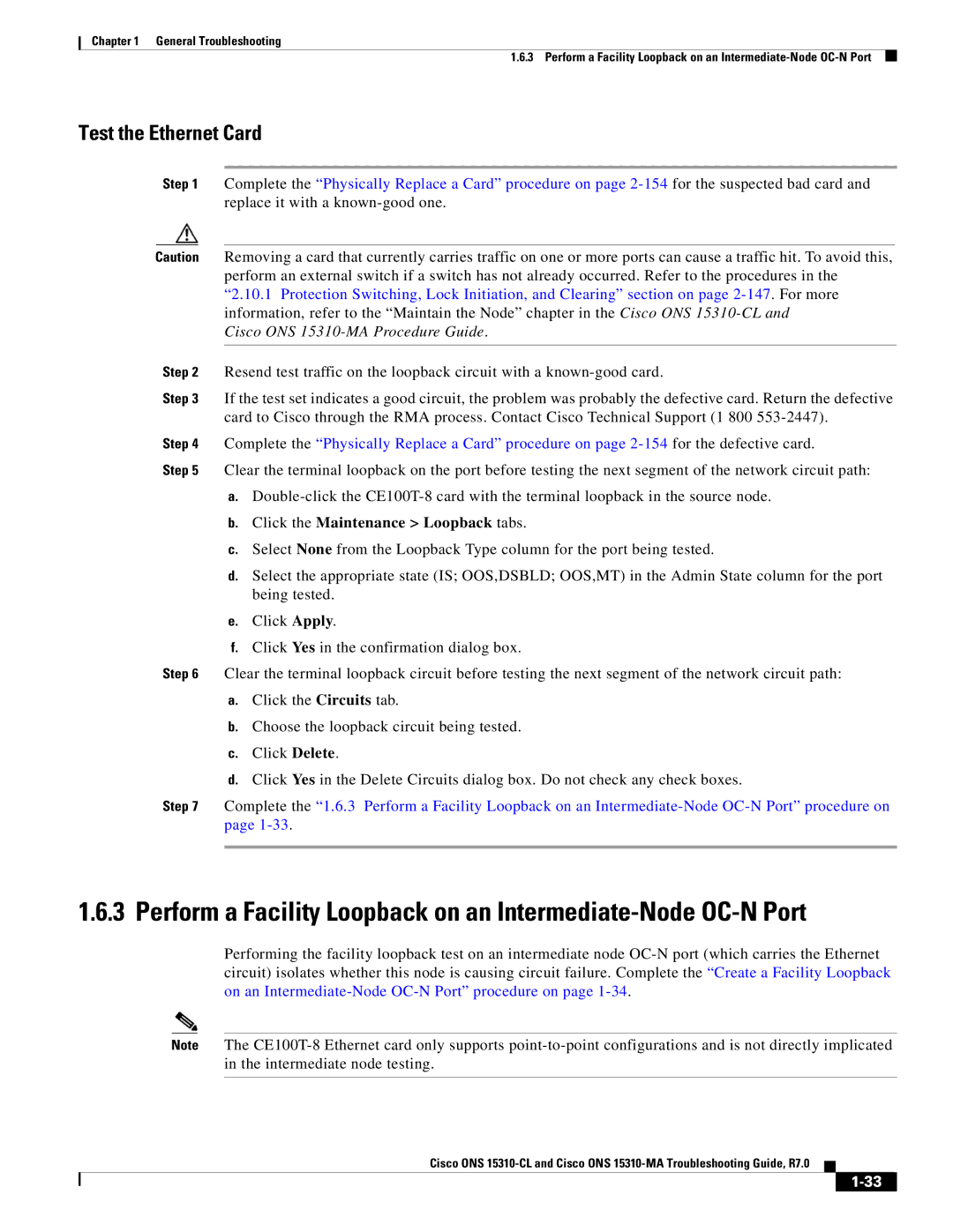 Cisco Systems ONS 15310-MA, ONS 15310-CL manual Test the Ethernet Card 