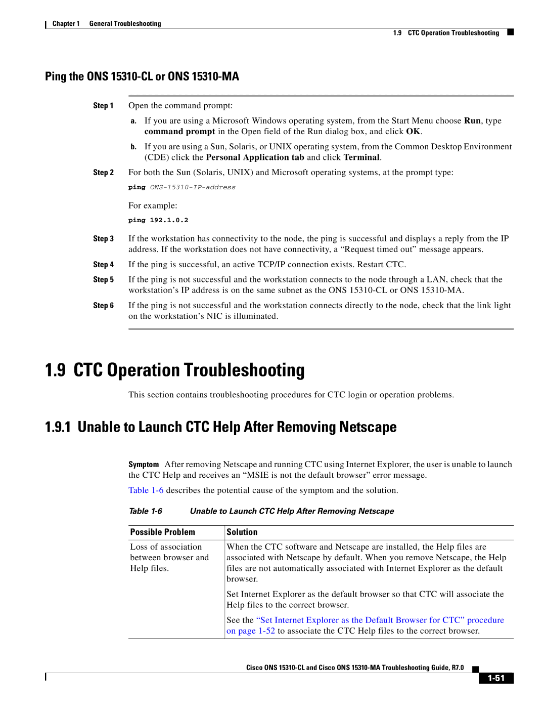 Cisco Systems ONS 15310-MA, ONS 15310-CL CTC Operation Troubleshooting, Unable to Launch CTC Help After Removing Netscape 