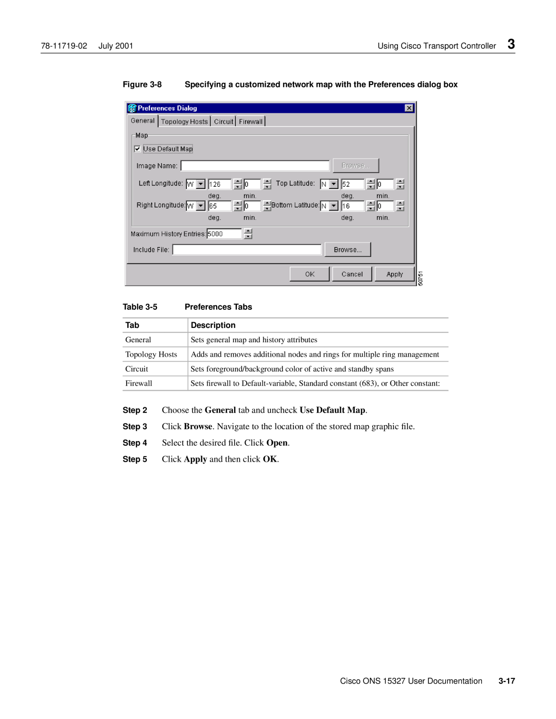 Cisco Systems ONS 15327 manual Choose the General tab and uncheck Use Default Map 
