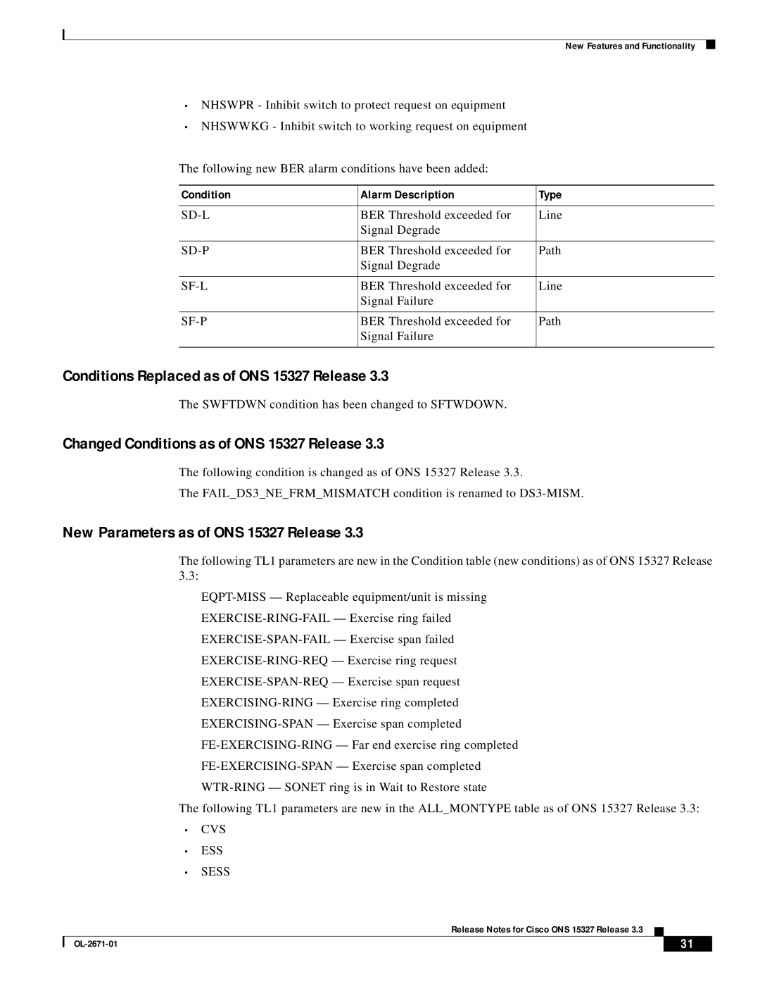 Cisco Systems manual Conditions Replaced as of ONS 15327 Release, Changed Conditions as of ONS 15327 Release, Type 