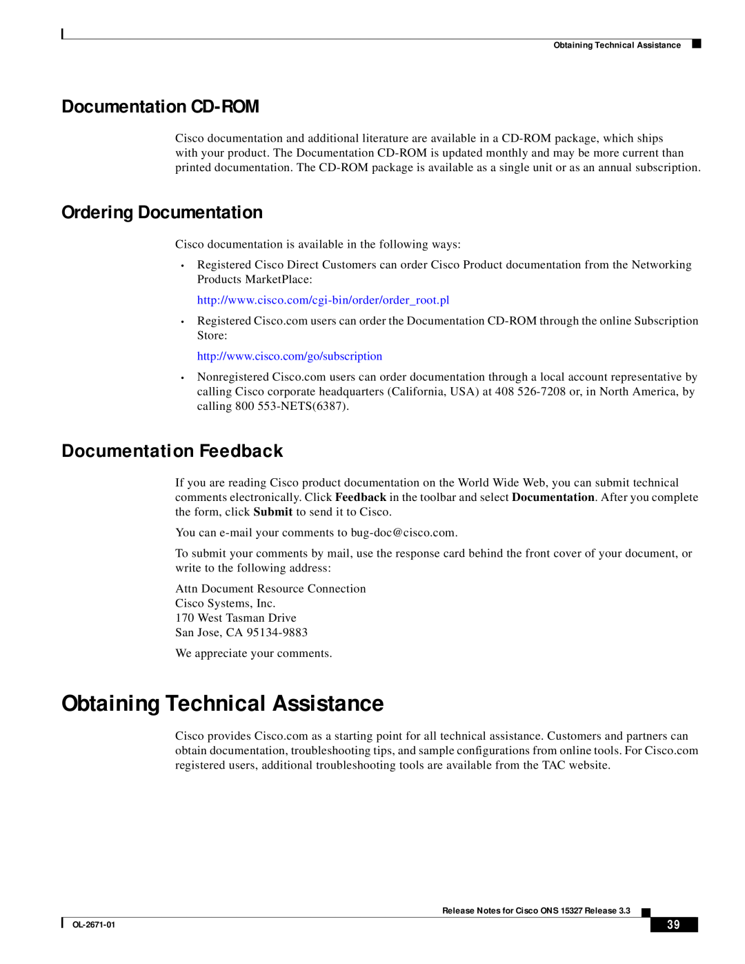 Cisco Systems ONS 15327 manual Obtaining Technical Assistance, Documentation CD-ROM, Ordering Documentation 