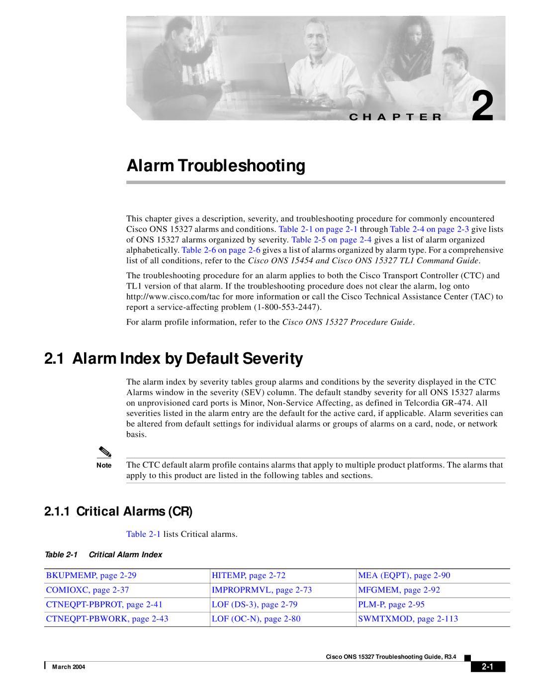 Cisco Systems ONS 15327 manual Alarm Index by Default Severity, Critical Alarms CR 